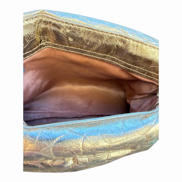 Vintage Gold Metallic Ruched Clutch Bags by Hala USA Eye Catching Evening Purse - Picture 13 of 16